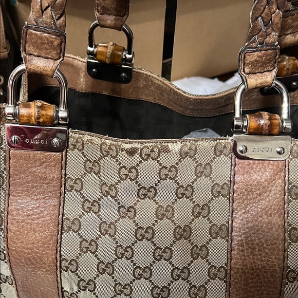 Gucci ✨Beige and Brown Monogram Medium Bamboo Bar Tote Bordeaux - Picture 4 of 6